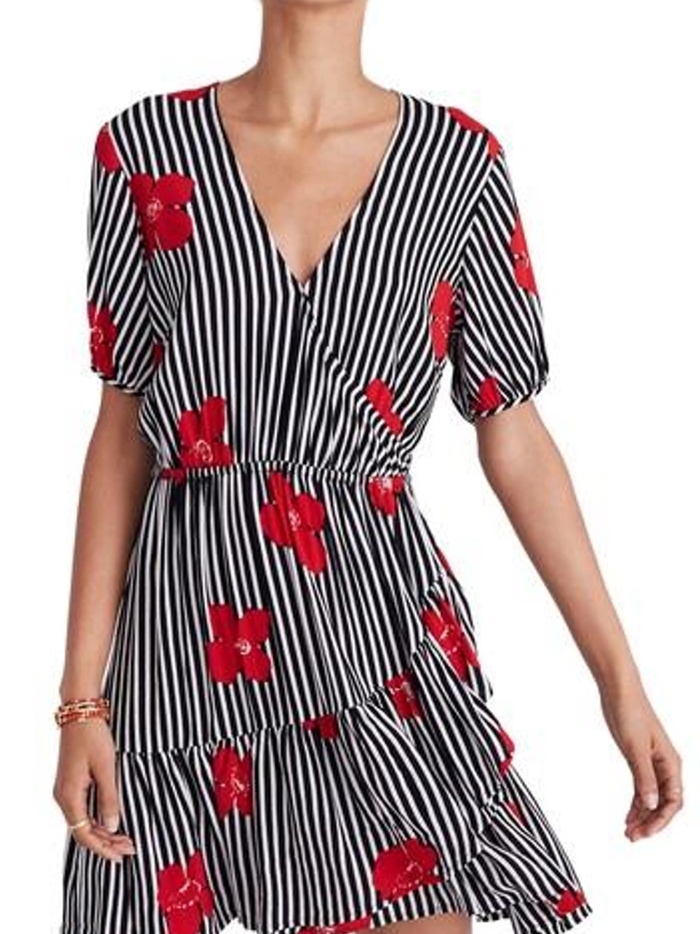 Madewell Floral Poppy Striped V-Neck Mini Dress 14